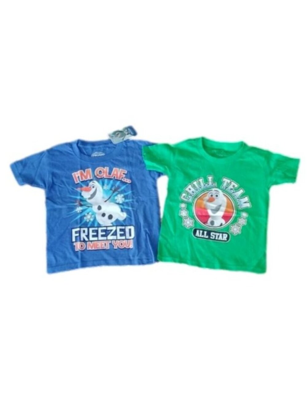 Disney FROZEN Olaf Tees T-Shirts Set of 2, Blue + Green, Size 4